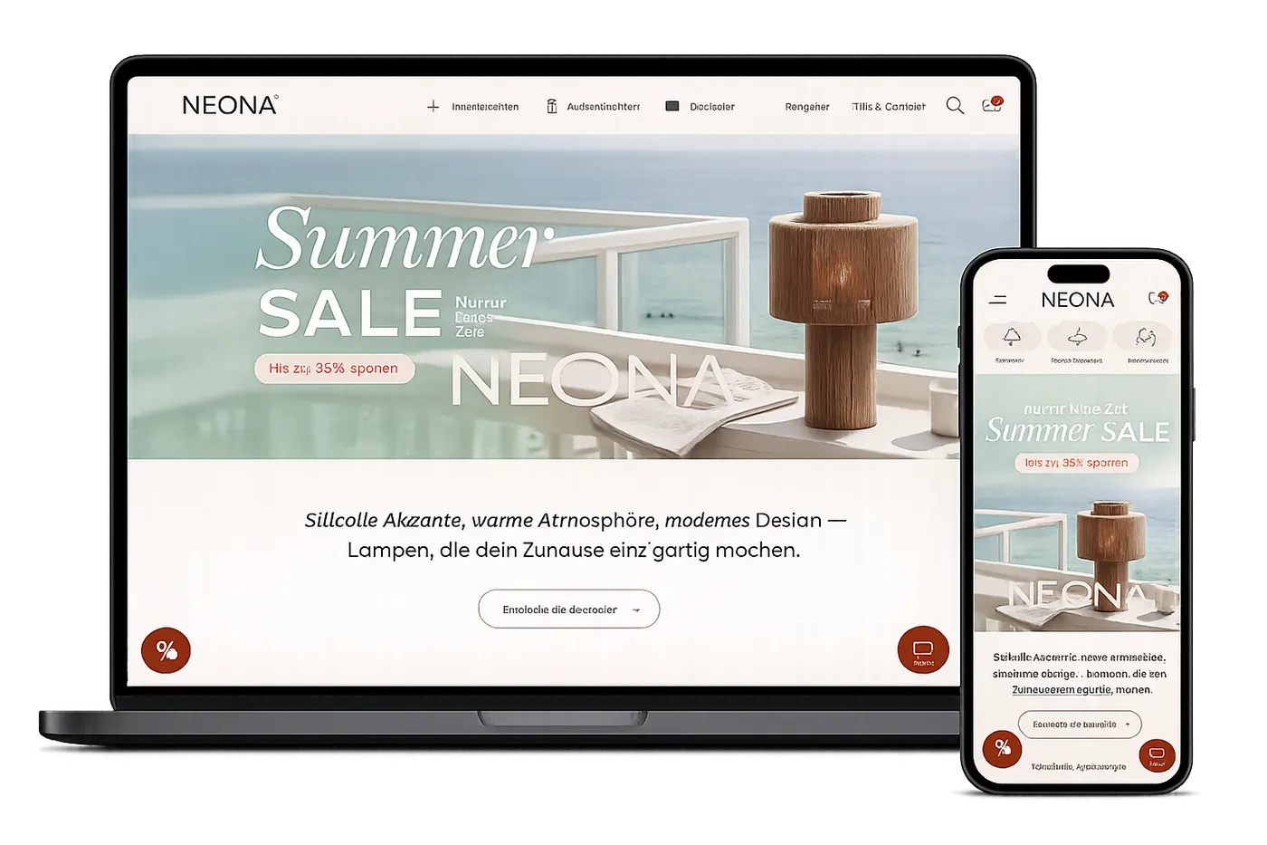 Neona store shown on laptop and phone mockup